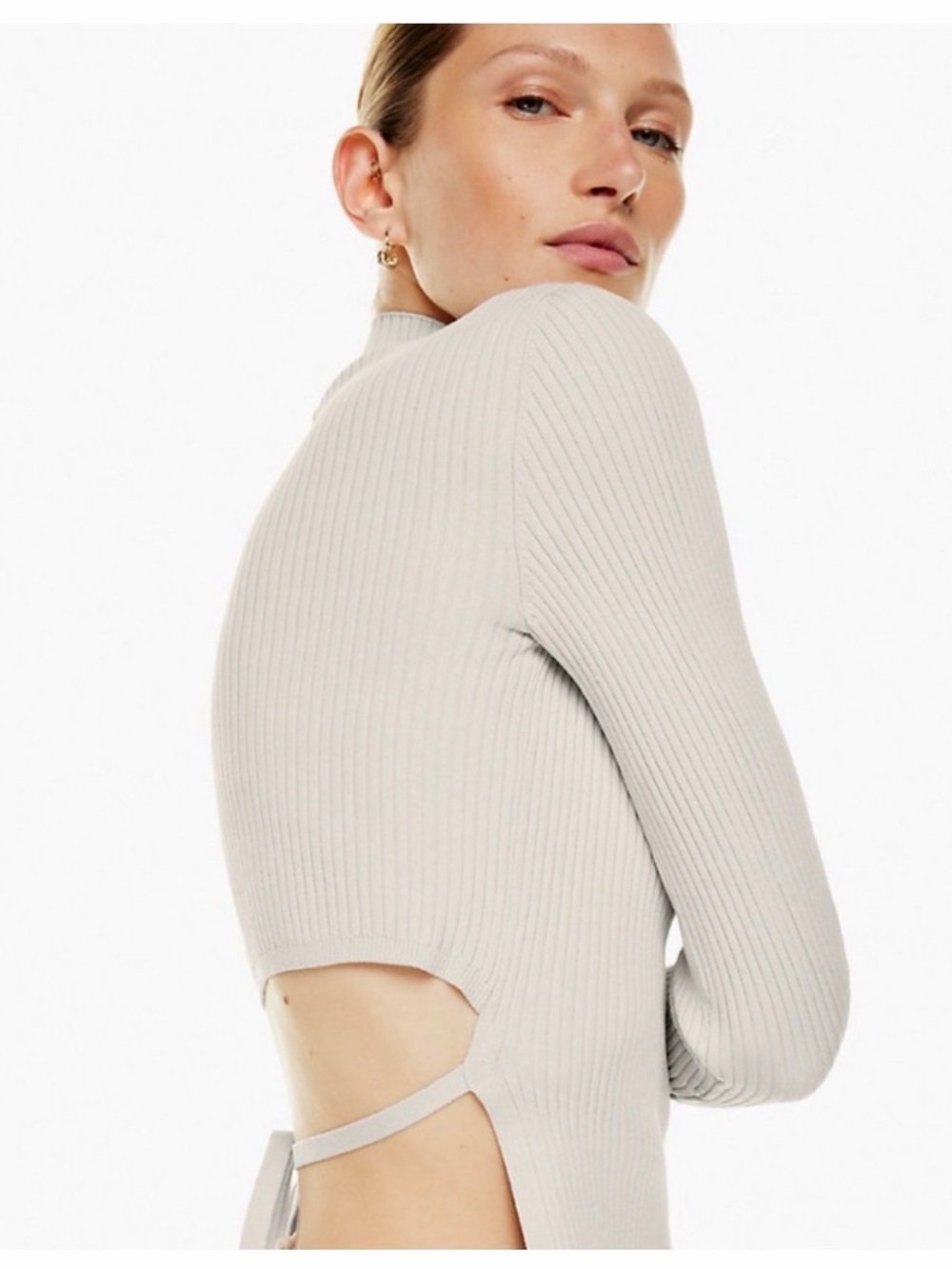 ARITZIA BABATON Ribbed Open-Back Knit Top in Light Beige